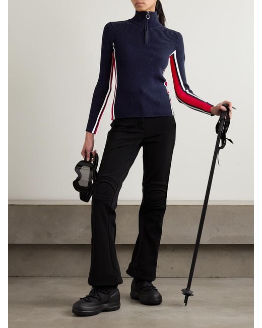 Fusalp Blue Deltanao Striped Ribbed-Knit Half-Zip Sweater