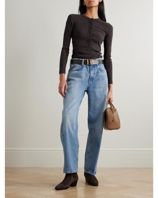 Citizens of Humanity Black Varra Ribbed Stretch Organic Cotton And Lyocell-Blend Henley Top