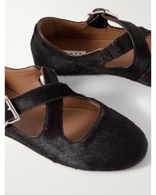 Alaïa Black Criss Cross Leather-Trimmed Calf Hair Ballet Flats
