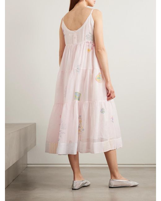 Eka Pink Ikumi Bedrucktes Midikleid Aus Kota Doria Aus Baumwolle
