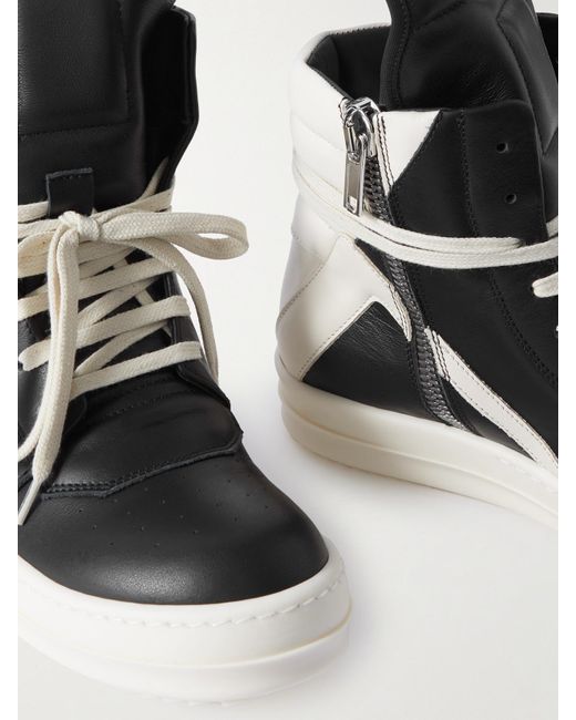 Rick Owens White Geobasket Two-Tone Leather High-Top Sneakers
