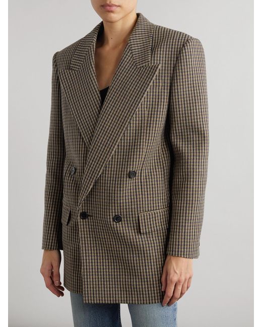 Saint Laurent Green Double-Breasted Checked Wool-Blend Blazer
