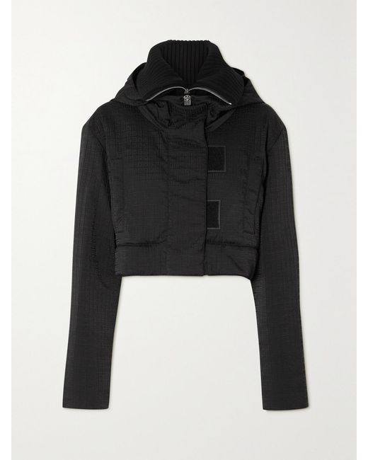 Givenchy Black Cropped Padded Wool Blend-Trimmed Shell-Jacquard Hooded Jacket