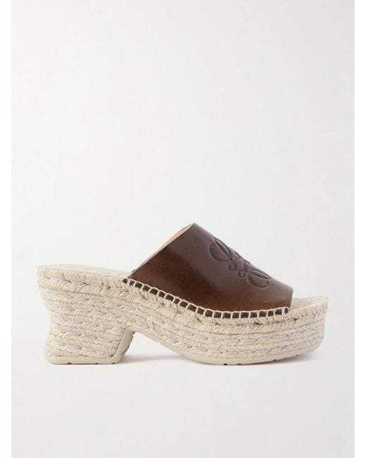 Loewe Brown Paula's Ibiza Leather Platform Wedge Sandals