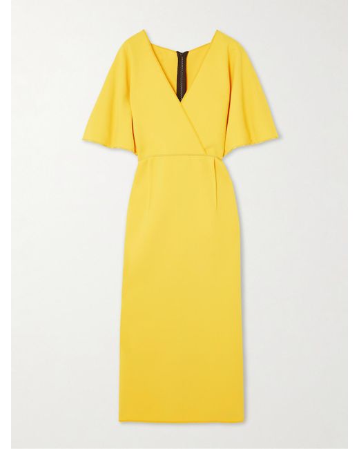 Maticevski Yellow Benefit Wrap-Effect Pleated Crepe Midi Dress