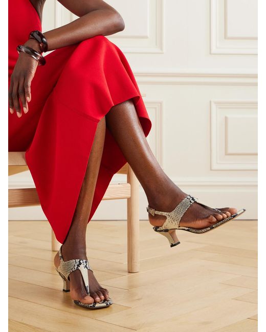 Paris Texas Natural Portofino Snake-Effect Leather Sandals