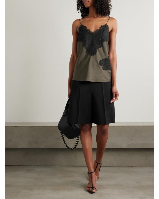 Rohe Black Top Aus Seide Mit Spitzenbesätzen