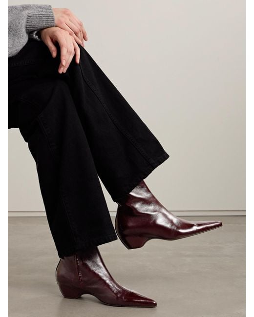Khaite Brown Sybil Glossed-Leather Ankle Boots