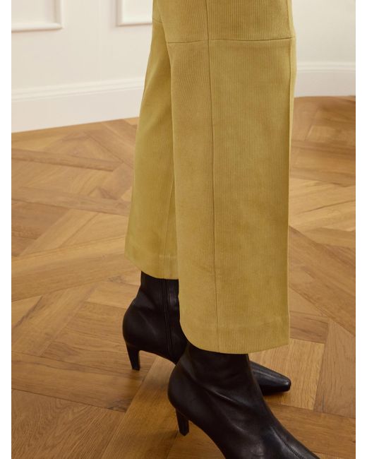 Stouls Yellow Georgette Straight-Leg Suede Pants