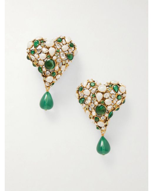 Saint Laurent Metallic Bo Coeur Fetiche-Tone And Crystal Clip Earrings