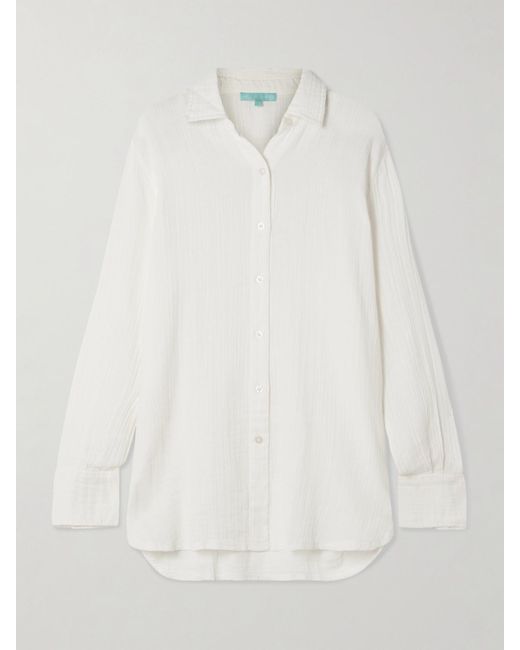 Melissa Odabash White Leona Crinkled-Cotton Shirt