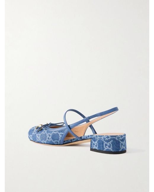 Gucci Blue Horsebit-Embellished Denim-Jacquard Slingback Sandals