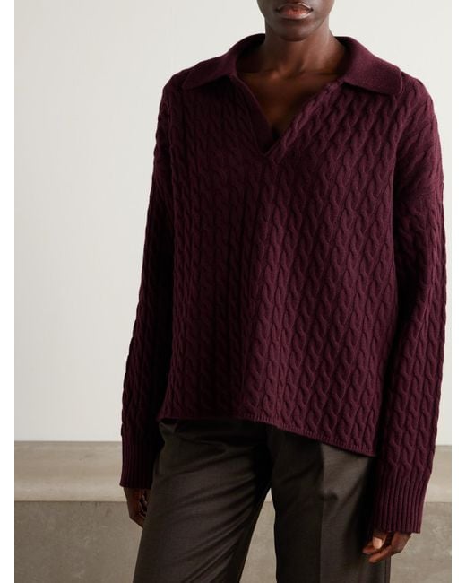 AMI Purple Matis Cable-Knit Wool And Cashmere-Blend Sweater