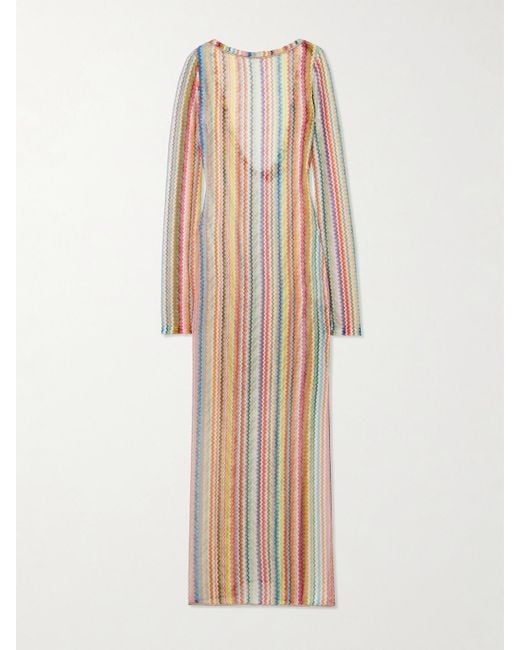 Missoni Natural Mare Striped Metallic Crochet-Knit Maxi Dress