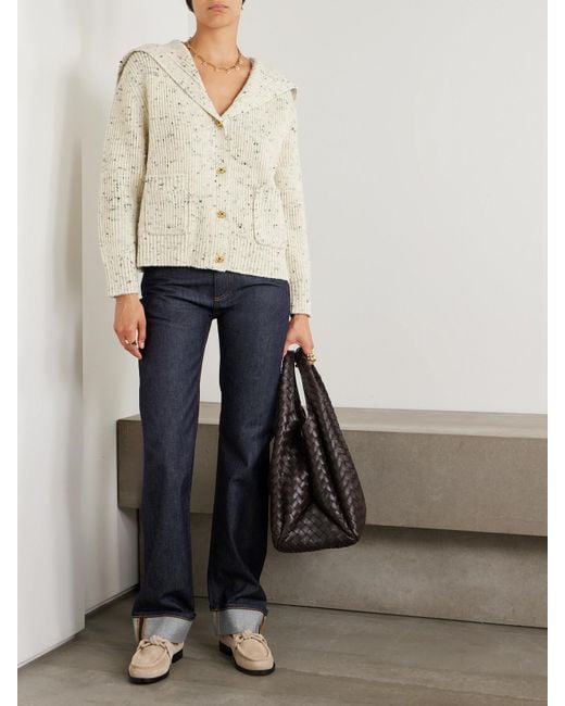 Bottega Veneta Blue Intrecciato Suede-Trimmed High-Rise Straight-Leg Jeans