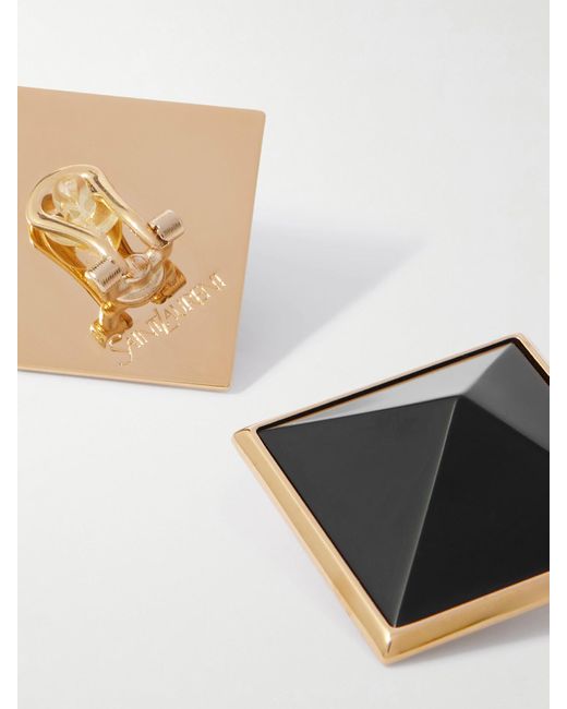 Saint Laurent Black Tone Resin Clip Earrings