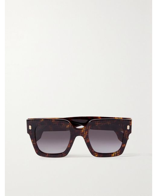 Fendi Brown Roma Oversized Square-Frame Tortoiseshell Acetate Sunglasses