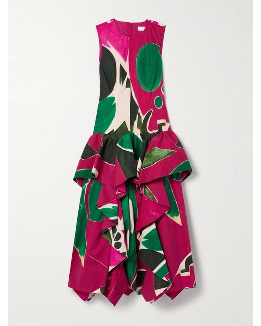 Ulla Johnson Pink Lee Krasner Mural Draped Printed Cotton-Poplin Gown