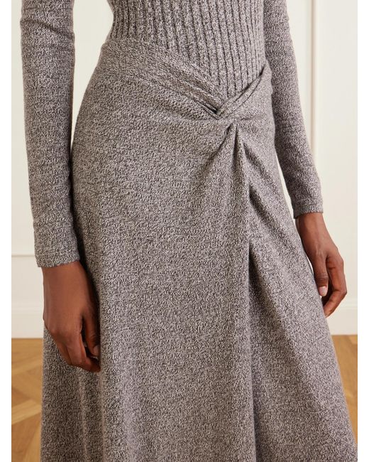 The Elder Statesman Gray Knotted Marl Knitted Cashmere Midi Skirt