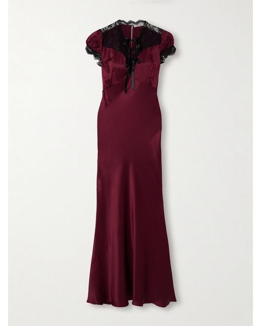 Rodarte Red Lace-Trimmed Silk-Satin Midi Dress