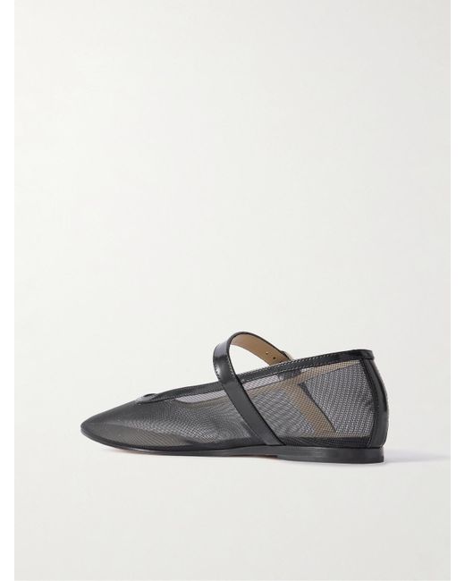Le Monde Beryl White Patent Leather-Trimmed Glittered Mesh Mary Jane Ballet Flats