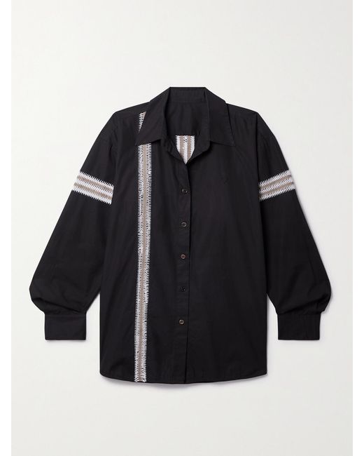DIOTIMA Blue Winston Crochet-Trimmed Cotton-Poplin Shirt