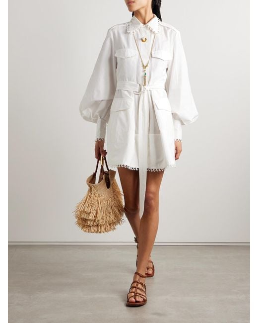 Mini-Robe-Chemise En Coton Et Soie Mélangés À Ceinture Zimmermann en coloris White