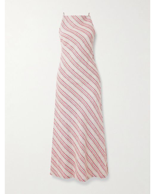 Faithfull The Brand Pink Lison Open-Back Striped Linen And Cotton-Blend Midi Dress