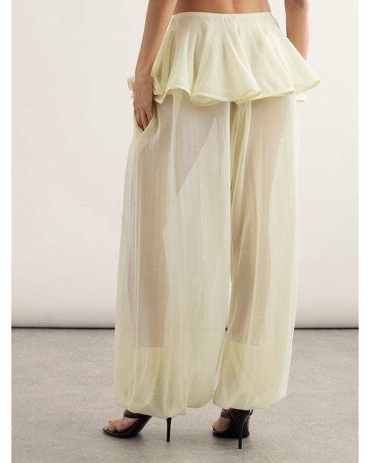 Alaïa Yellow Pleated Georgette Peplum Balloon Pants