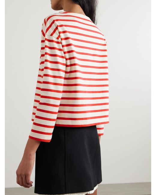 Valentino Garavani Red Striped Printed Cotton-Jersey T-Shirt
