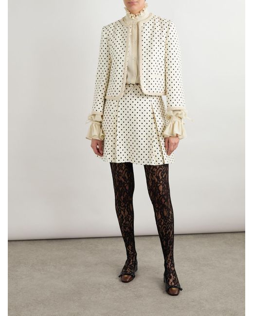 Valentino Garavani Natural Aline Polka-Dot Canvas Mini Skirt