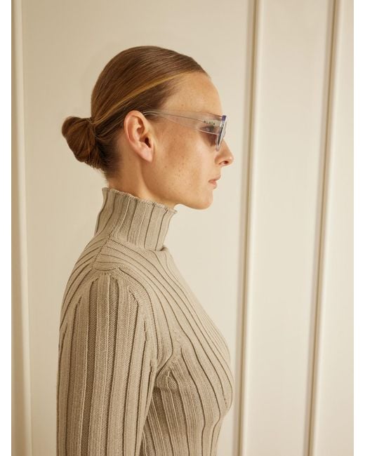 Alaïa Gray Lettering Round-Frame Acetate Sunglasses