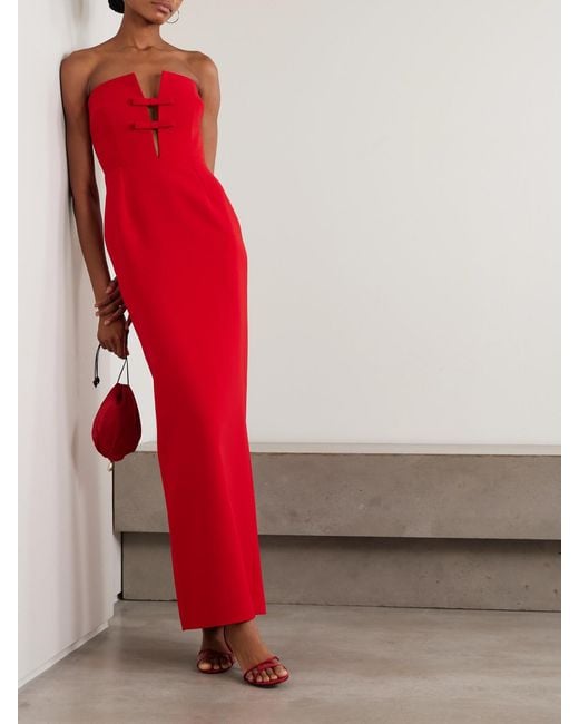 The New Arrivals Ilkyaz Ozel Red Noa Strapless Bow-Embellished Crepe Gown