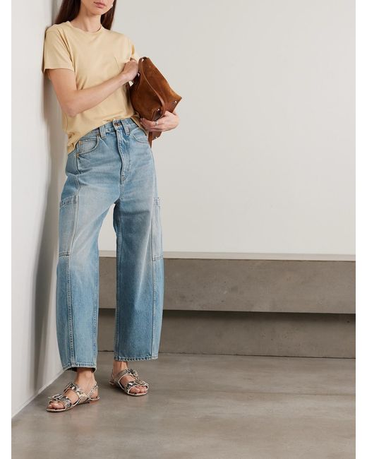 Jamie Haller Blue The Crop Painter Cropped Mid-Rise Wide-Leg Jeans