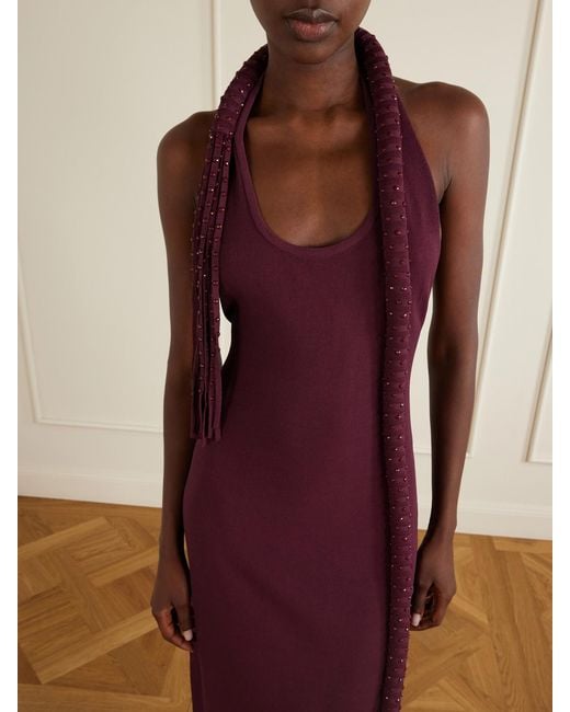 DIOTIMA Purple Mane Embellished Crepe Midi Dress