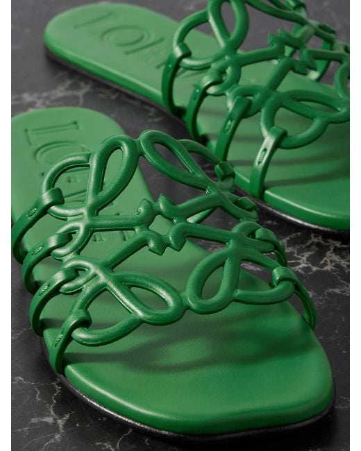Loewe Green Paula's Ibiza Petal Anagram Leather Slides