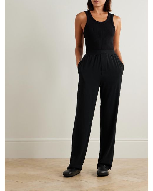 Skims Black Boyfriend Stretch-Modal And Cotton-Blend Jersey Track Pants