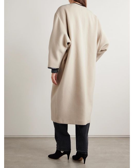 Isabel Marant Natural Elza Oversized Faux Leather-Trimmed Wool-Blend Felt Coat
