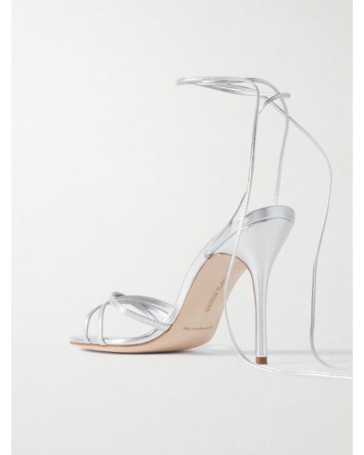 Manolo Blahnik Natural Leva 105 Metallic Leather Sandals