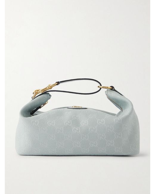 Gucci Gray Ophidia Leather-Trimmed Canvas-Jacquard Clutch