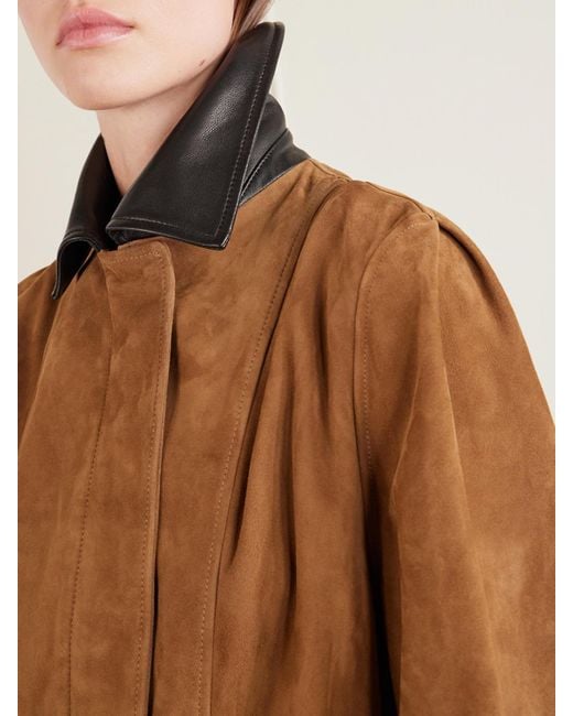 Nour Hammour Brown Grange Gathered Leather-Trimmed Suede Jacket