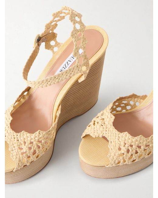 Aquazzura Natural Bossa Nova 130 Crocheted Raffia Platform Sandals