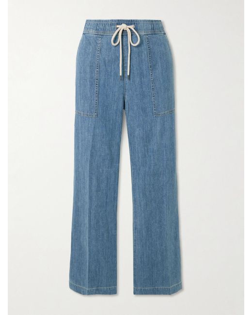 James Perse Blue Cotton-Chambray Wide-Leg Pants