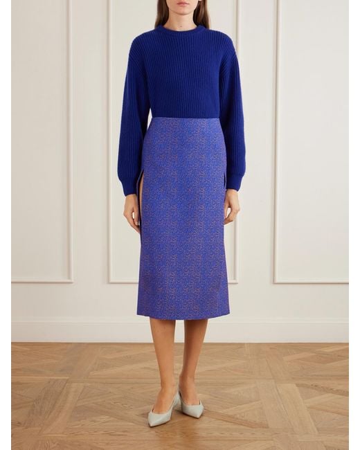 Jil Sander Blue Draped Jacquard Midi Skirt