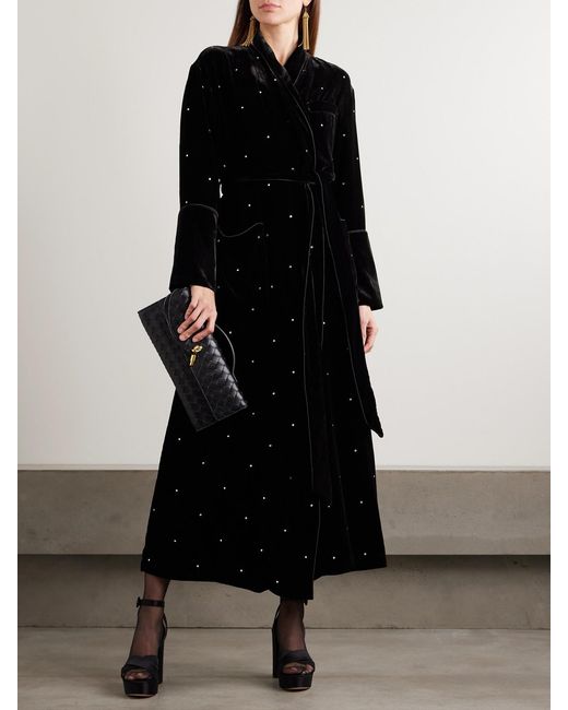Olivia Von Halle Black Capability Crystal-Embellished Belted Velvet Robe