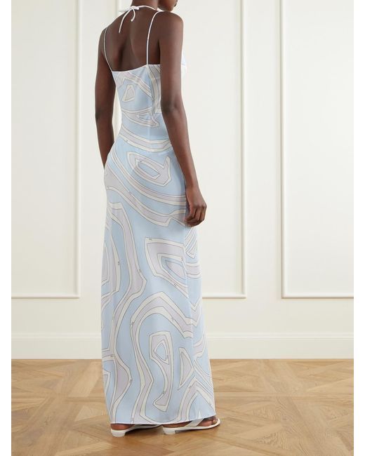 Emilio Pucci White Printed Silk Crepe De Chine Maxi Dress