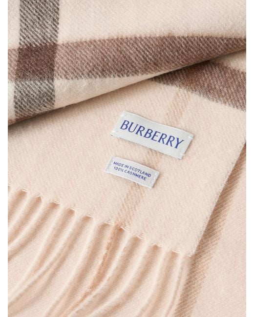 Burberry Natural Fringed Checked Cashmere Scarf