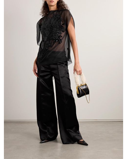 Jason Wu Black Asymmetric Embellished Organza Top
