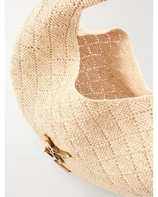 Saint Laurent Natural Icare Cassandre-Embellished Woven Raffia Shoulder Bag