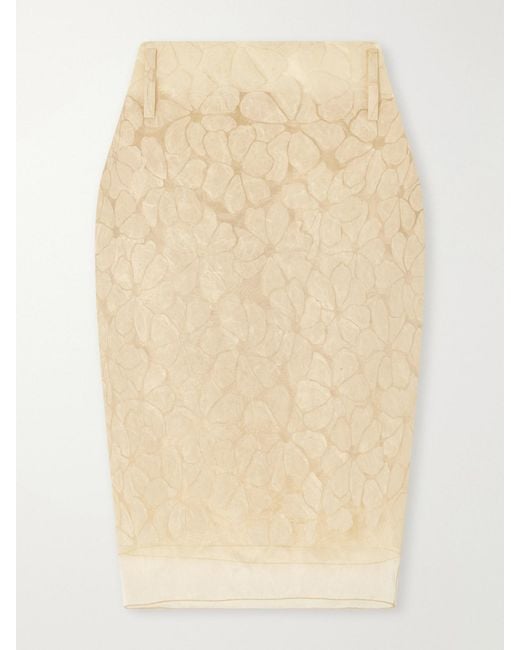 Marni Natural Tiered Floral-Appliquéd Organza Midi Skirt